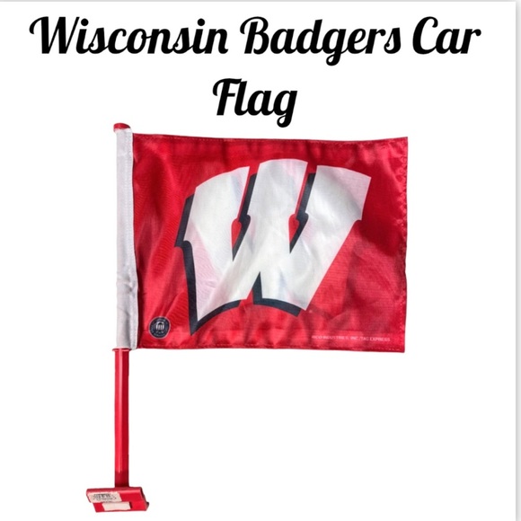 RICO Industries Wisconsin Badgers Red Double Sided Team Logo Car Flag - Picture 1 of 11